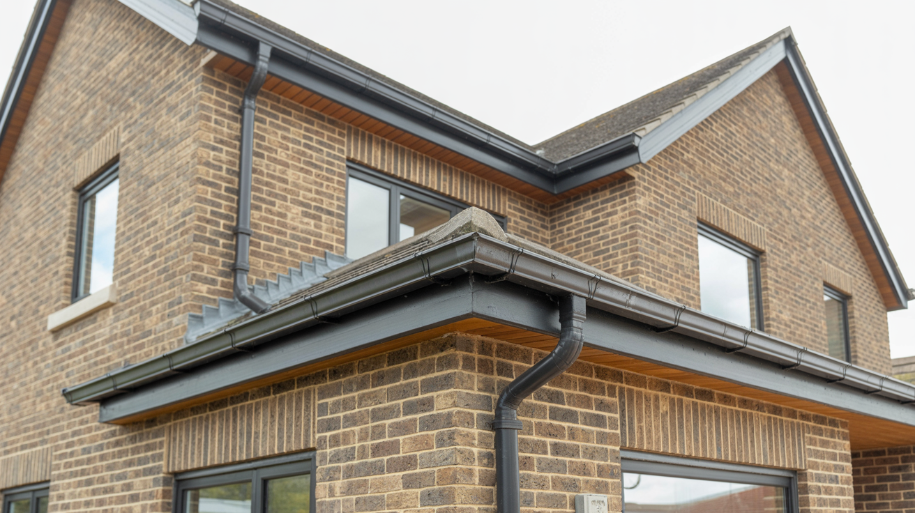 Modern detached house in Huddersfield with black guttering system